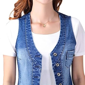 【美品】 45R ベスト デニム柄 止水ジップ ダブルジップ 内ポケット 3 スリム アメカジベスト デニムベスト ワッペン 街着 切りっ